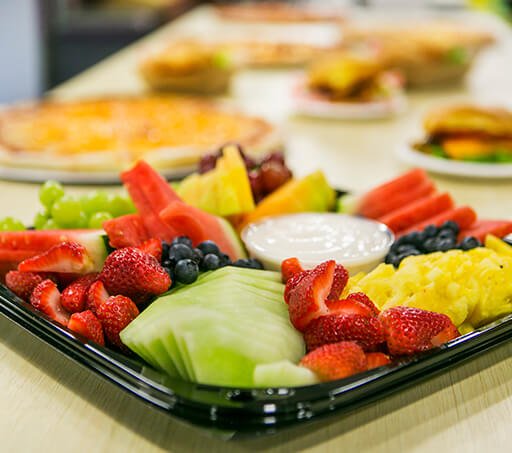 Party platter with pizza, sandwiches and fresh fruit at Star's Café, Allstars Indoor Playland Edmonton